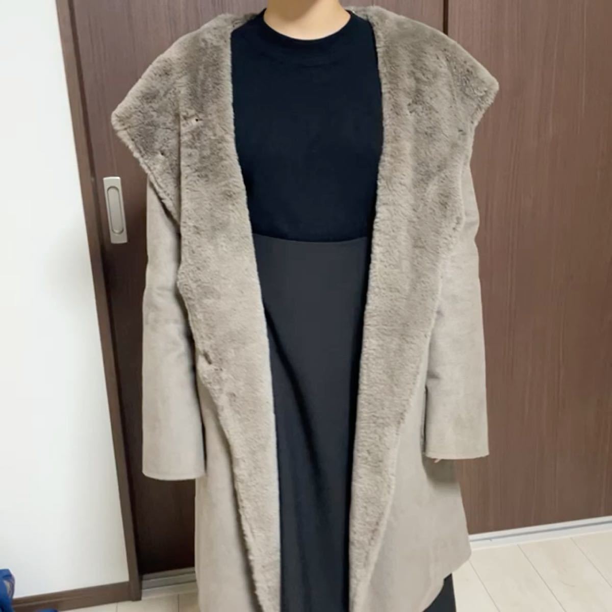 アースミュージック&エコロジー ロングコート フェイクムートンコート モカ