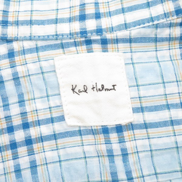 #spc Karl hell mKarlHelmut short sleeves shirt M light blue check pattern half Zip men's [709731]