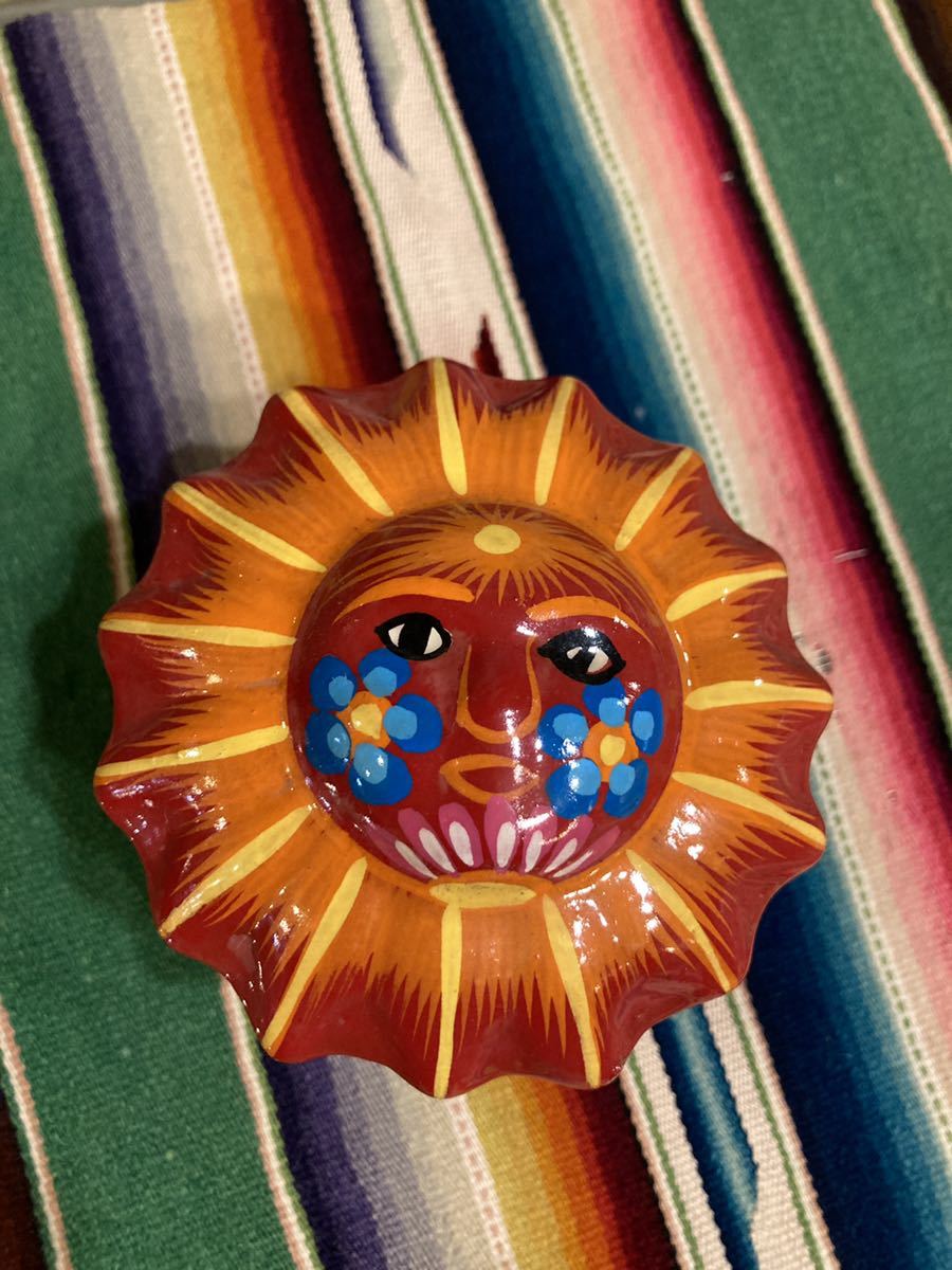 MEXICOメキシコタラベラ焼き物陶器SUN太陽神アステカRED/アメリカインディアンウエスタン西海岸サーフカントリー世田谷ベースUSAビンテージ_画像2