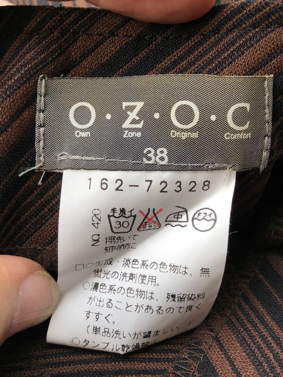 未着用　O・Z・O・C ミニスカート　茶系黒ストライプ　38 タグ付