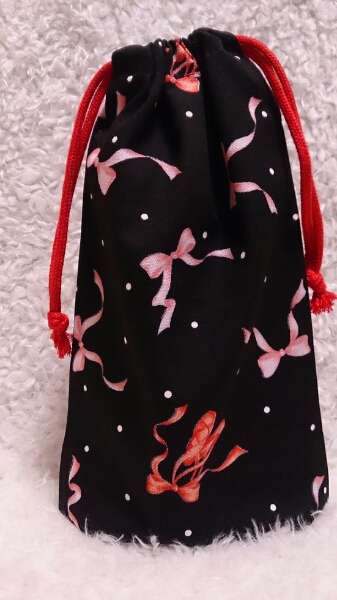 No.22* hand made * lunch sack! pink ribbon black 