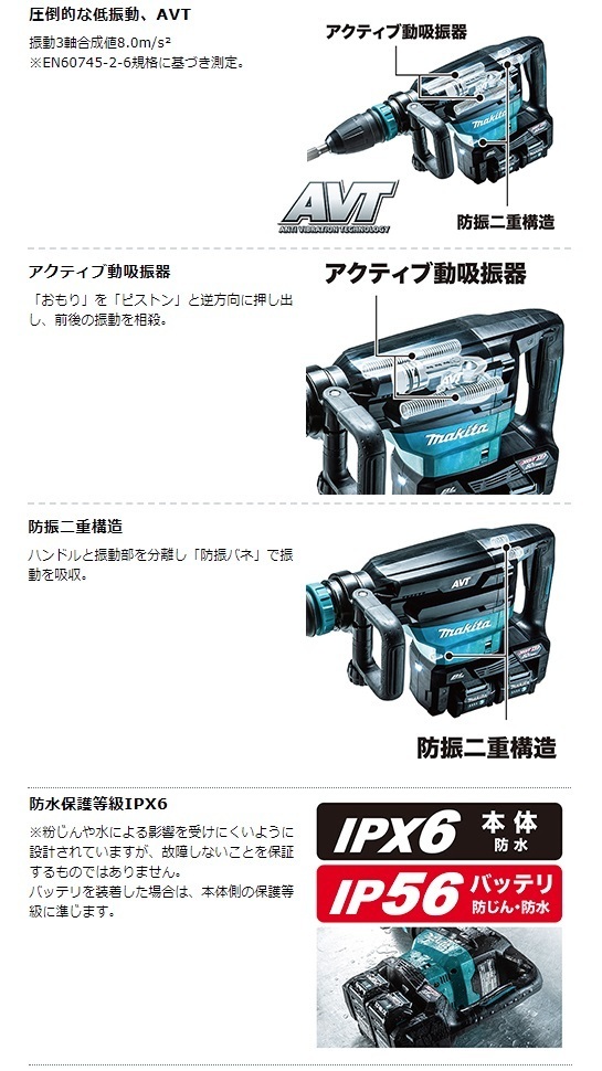 (マキタ) 充電式ハンマ HM002GZK 本体+ケース付 SDSマックスシャンク 40Vmax対応 makita_画像4