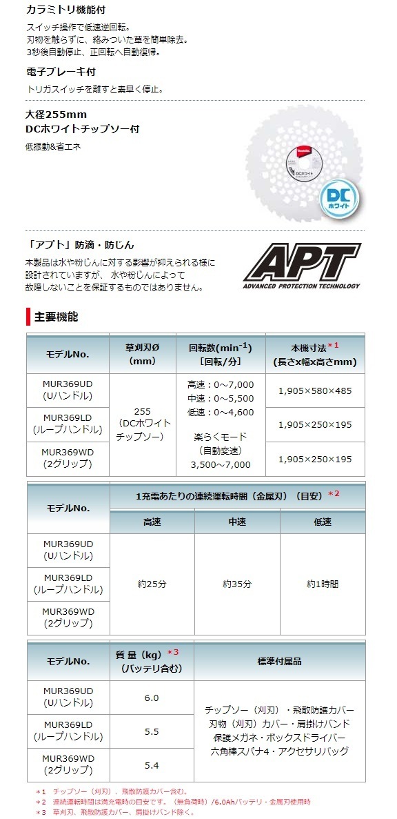 (マキタ) 充電式草刈機 ループハンドル MUR369LDG2 バッテリBL1860Bx2本+2口急速充電器DC18RD付 18Vx2=36V対応 大型製品_画像5