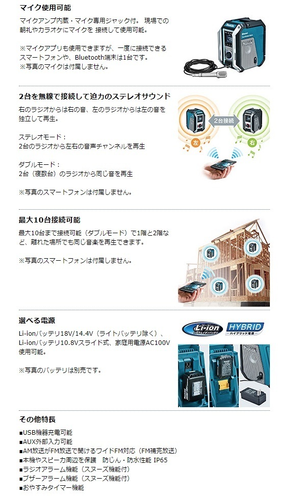 マキタ) 充電式ラジオ MR113 青 本体のみ Bluetooth対応 イコライザー