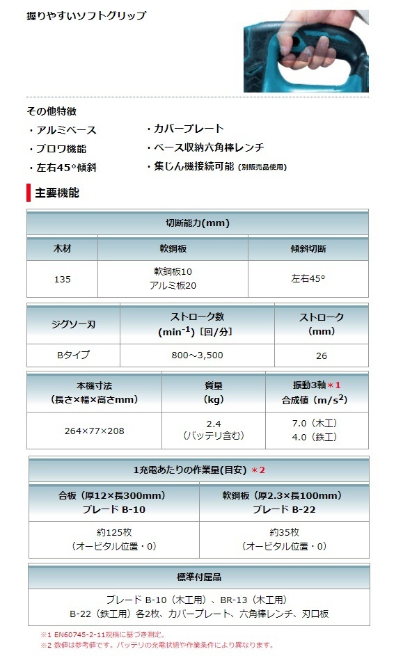 (マキタ) 充電式ジグソー JV142DRF バッテリBL1430+充電器DC18RC+ケース付 本機寸法264x77x208mm ジグソー刃Bタイプ_画像5