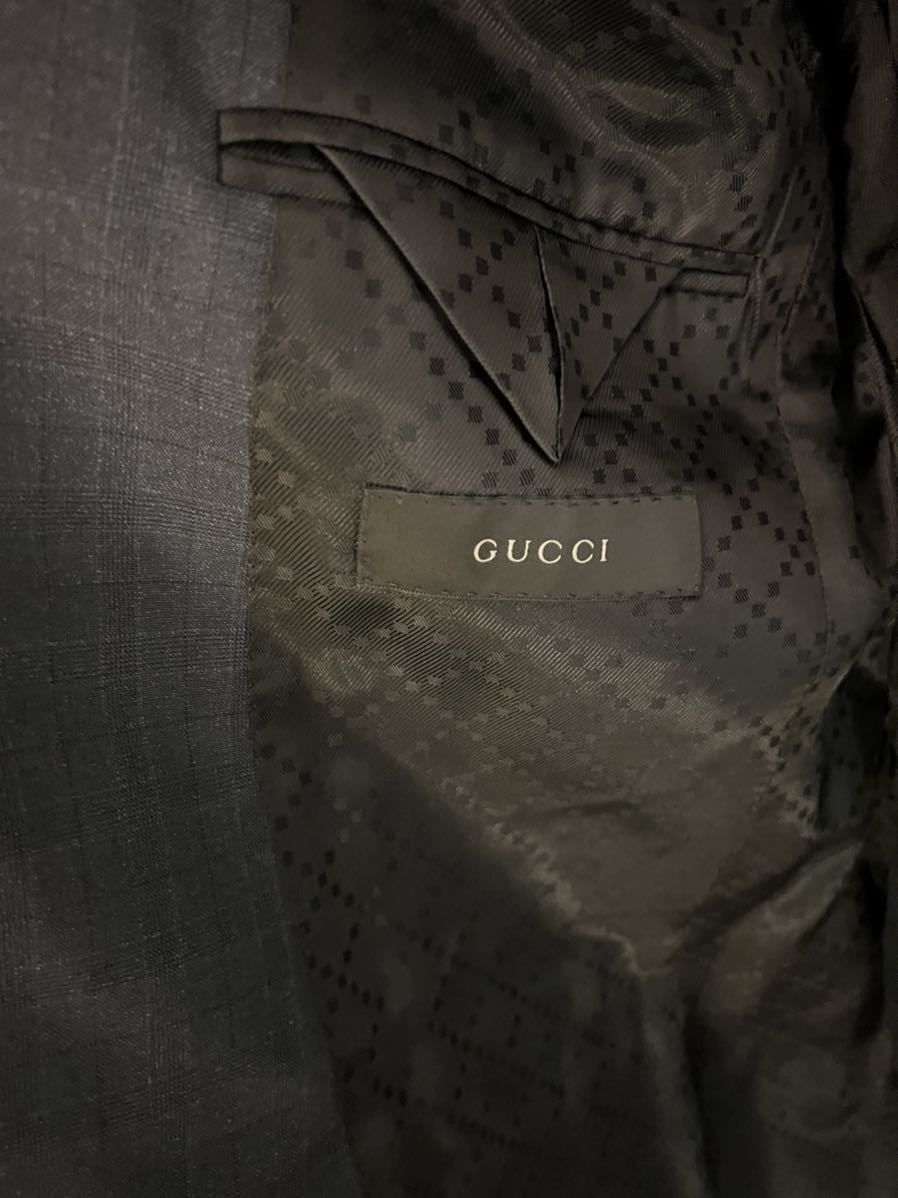 美品 グッチ GUCCI ピークドラペル 2B スーツ ネイビー チェック 44