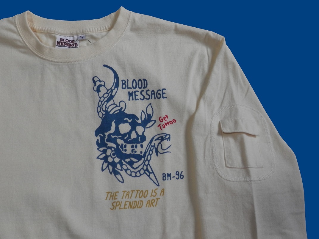 ブラッドメッセージ／BLOOD MESSAGE／Lサイズ／長袖Ｔシャツ／BLLT-1070／白／エフ商会／新品／送料無料／タトゥー／バイカー／スカル_フロント