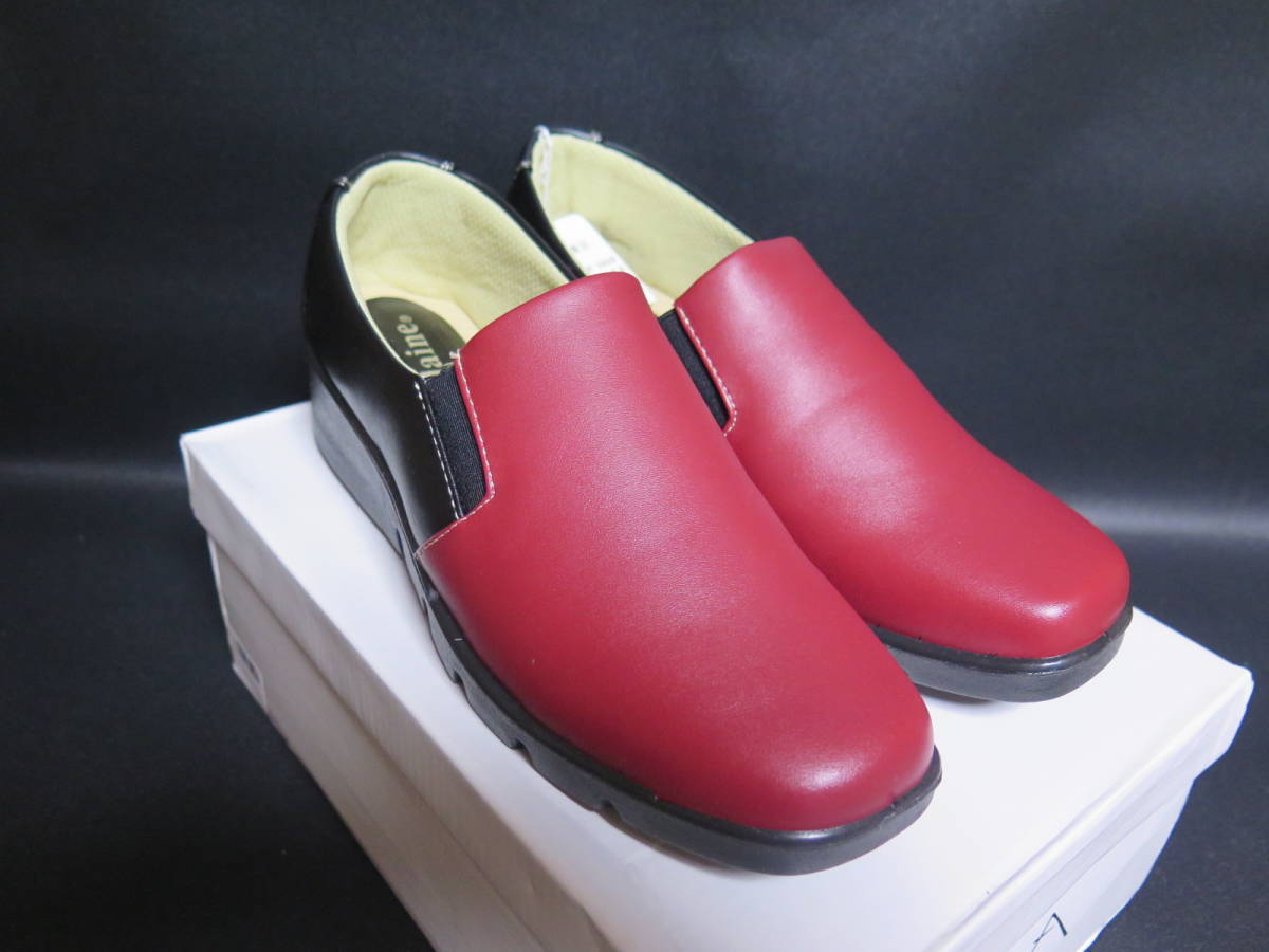 No.17 unused .. put on footwear degree Bonlainebonre-n plain leather comfort shoes size inscription :24.5 deep red × black 