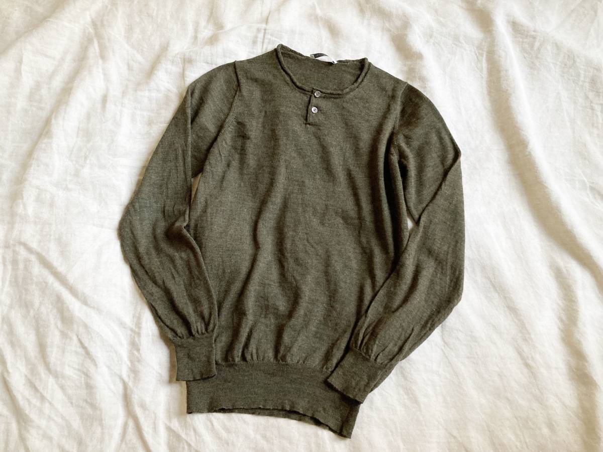 PANICALE パニカーレ プルオーバー ウール ヘンリーネック メランジ リブ ニット セーター オリーブ 44 イタリア ●11