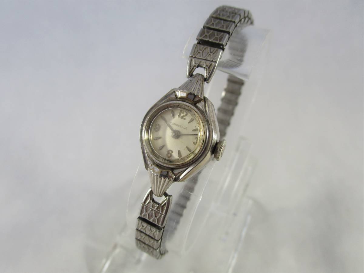 1963年製 Caravelle by BULOVA キャラベル by ブローバ アンティーク ビンテージ 手巻き腕時計 女性用 シルバー 銀色 ウォッチ 1960年代USA_画像3