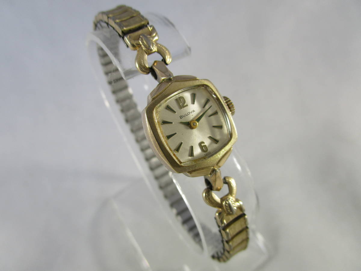 1973年製 BULOVA ブローバ 女性用 レディース ヴィンテージ アンティーク 手巻き 腕時計 ゴールド 金色 ブレスレット 1970年代USAアメリカ_画像3