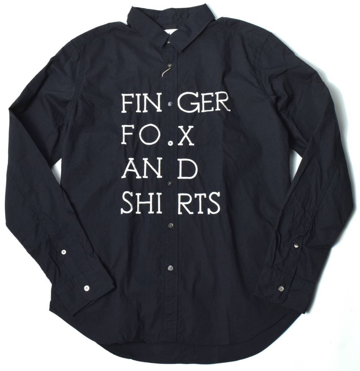 新品3万 FINGER FOX AND SHIRTS フィンガーフォックスアンドシャツ オーガニックコットン タイプライター 刺繍 シャツ S ネイビー_画像3