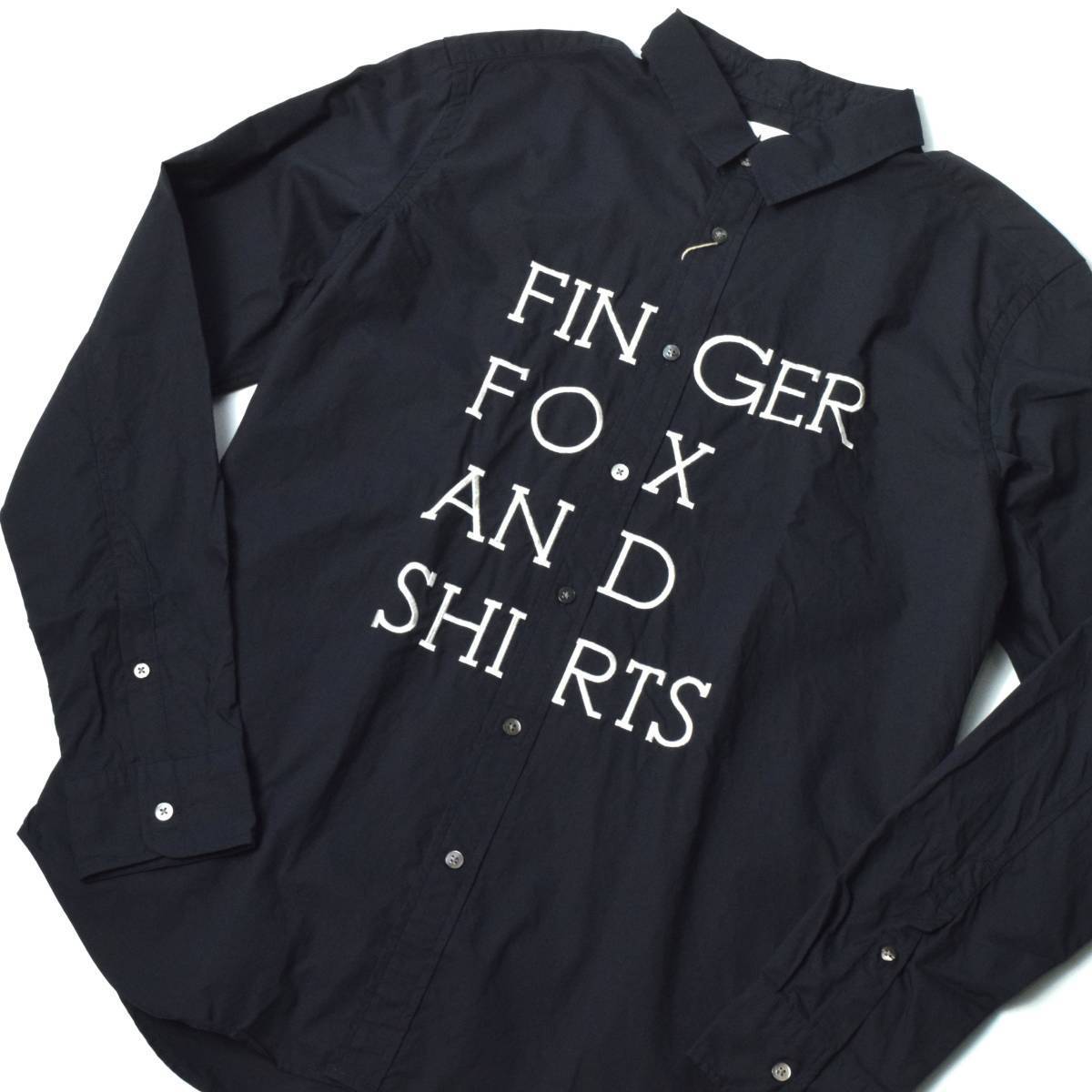 新品3万 FINGER FOX AND SHIRTS フィンガーフォックスアンドシャツ オーガニックコットン タイプライター 刺繍 シャツ S ネイビー_画像2