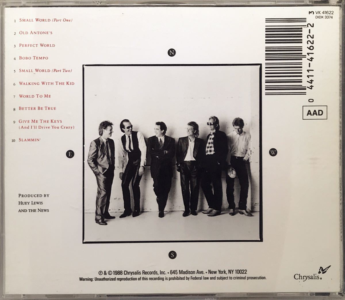 【プレ対象】CD ★ HUEY LEWIS & THE NEWS ★ SMALL WORLD ★ 1988年 ★ 輸入盤中古品_画像2