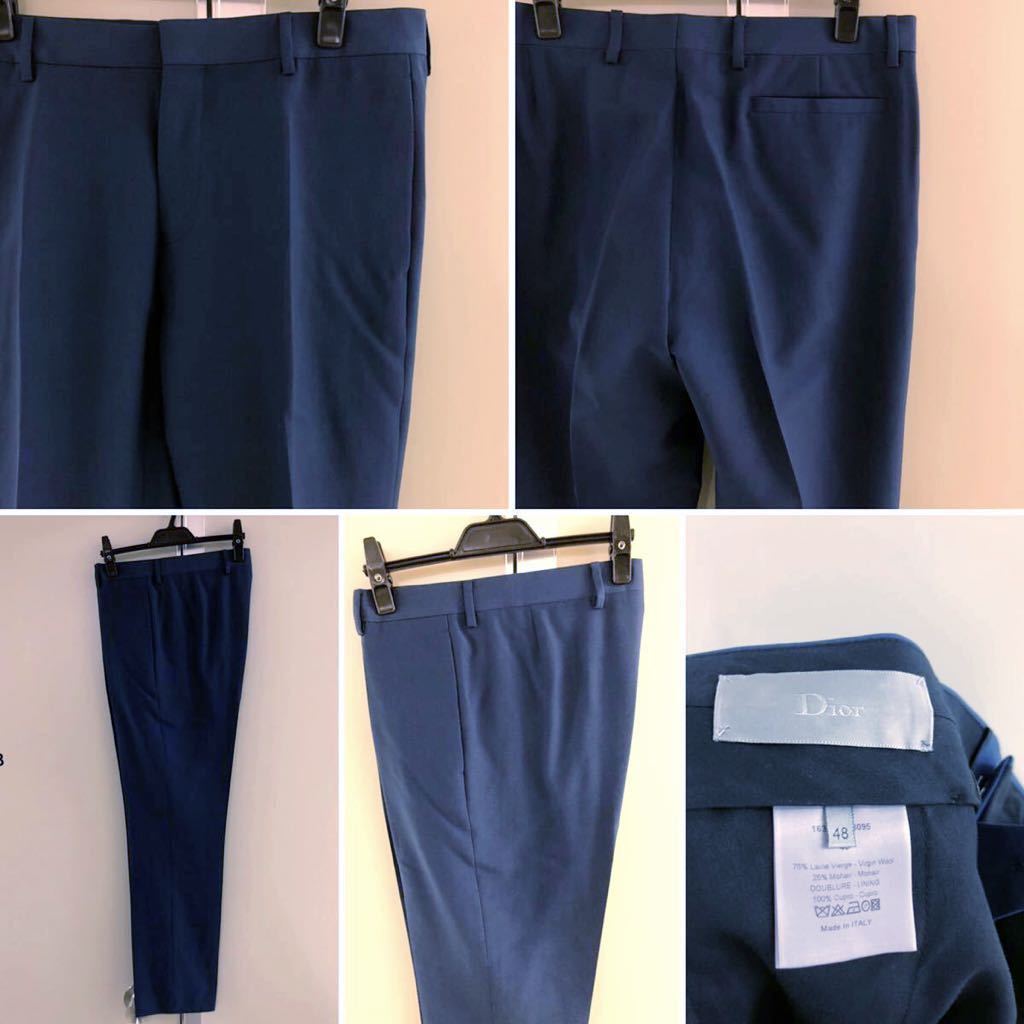 【Dior】homme navy-blue モヘア混WOOL ナロー ラペル 2B セットアップ ドレス スーツ 48 ネイビー 青系_画像7