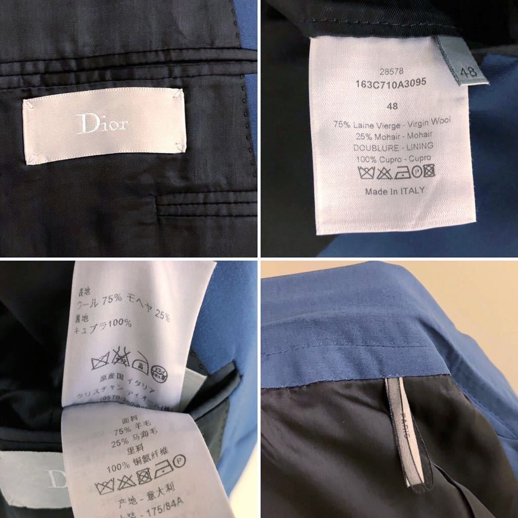 【Dior】homme navy-blue モヘア混WOOL ナロー ラペル 2B セットアップ ドレス スーツ 48 ネイビー 青系_画像3