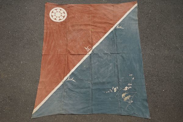 2886S6◆染め分け家紋風呂敷◆丸に九曜紋◆松竹梅◆木綿古布◆アンティーク◆ヴィンテージ◆昭和レトロ◆リメイク素材