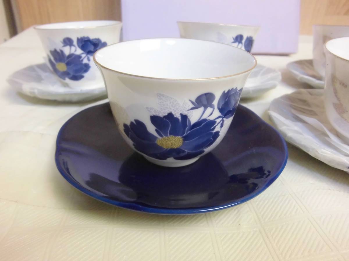 桂由美 藍花 茶菓揃 5客セット_画像3