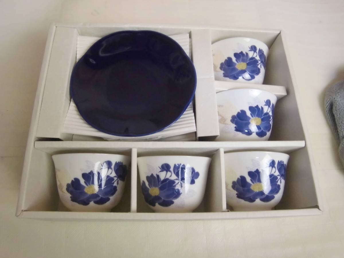 桂由美 藍花 茶菓揃 5客セット_画像2