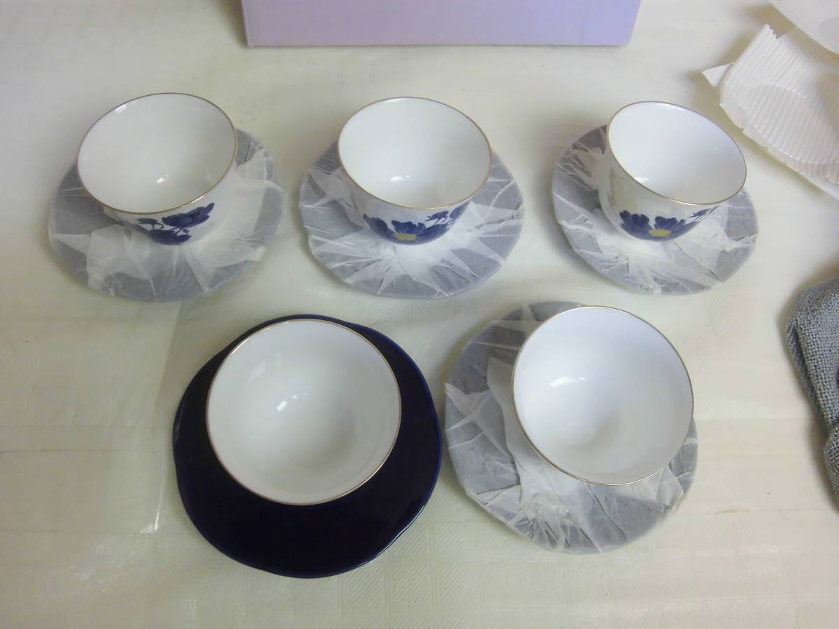 桂由美 藍花 茶菓揃 5客セット_画像5