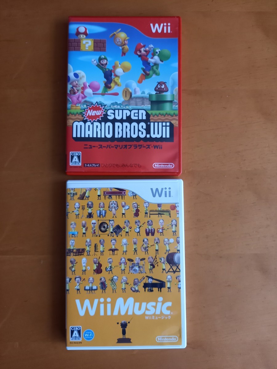 Nintendo  Wiiソフト(２本セット、説明書等付き)  NewスーパーマリオブラザーWii　Wii Music