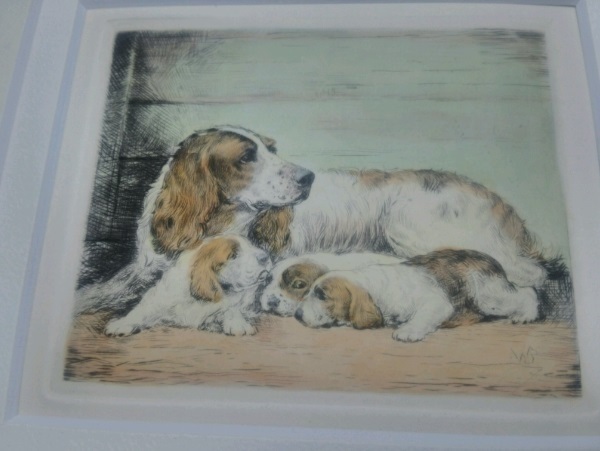 激安超安値 銅版画　エッチング　犬の親子　トーマス・ロス 銅版画、エッチング