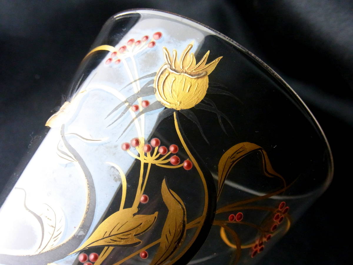 稀少 OLD BACCARAT オールドバカラ アザミが描かれたグラス ラスター彩とエナメル彩 金彩装飾 ゴブレ アンティーク 上質クリスタル_画像4