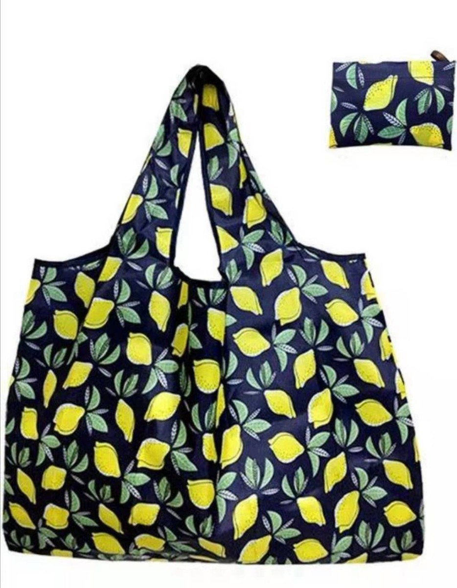 買い物袋　折りたたみ簡単　大容量エコバッグ　ショッピングバッグ　1枚　レモン柄