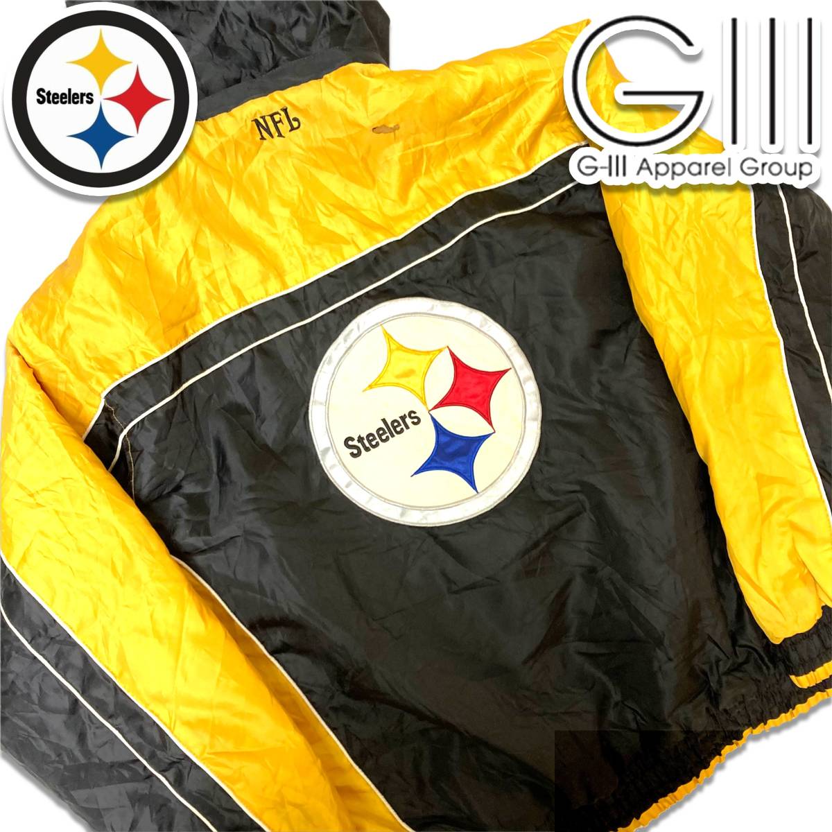 G-III フーデッド 中綿 ナイロンジャケット L ピッツバーグ スティーラーズ Pittsburgh Steelers NFL ゆるだぼ 刺繍 ストリート HIPHOP