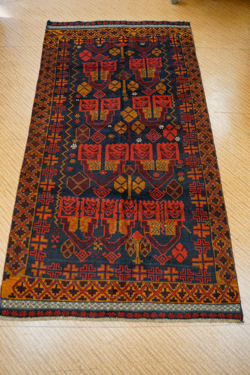 ランキングや新製品 ペルシャ手織り絨毯 トライバルラグ バルーチ族 部族絨毯 ヴィンテージ size:207x110cm - ラグ一般 -  labelians.fr