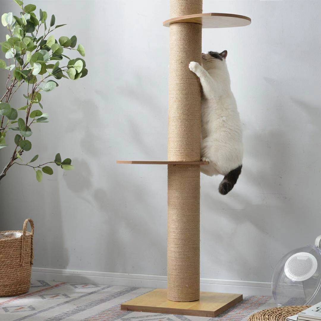 キャットタワー 猫タワー 突っ張り 猫ポール ペット用品 滑り止めシート付き 麻縄巻き