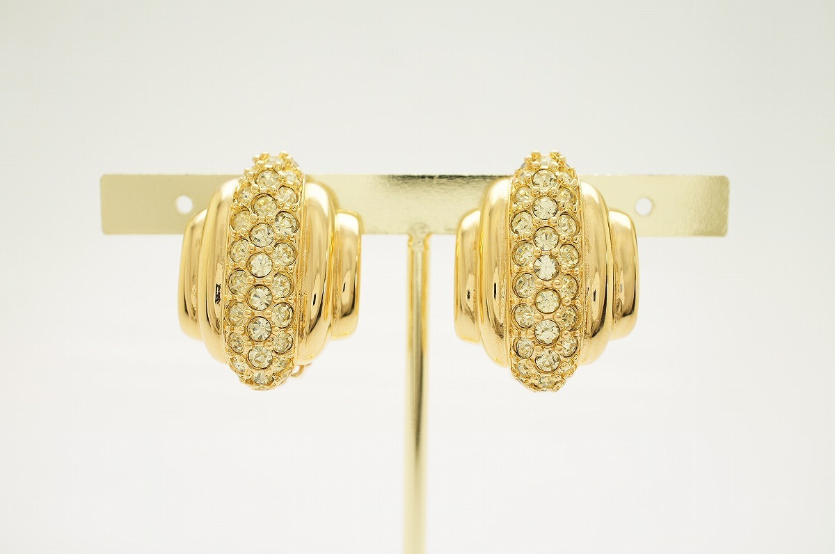 K353■豪華 美品 NINA RICCI ニナリッチ イヤリング イエローラインストーン ゴールド ヴィンテージ vintage_画像2