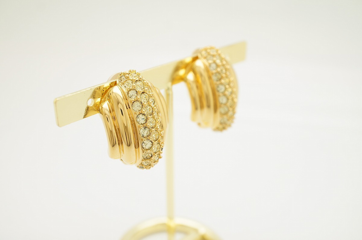 K353■豪華 美品 NINA RICCI ニナリッチ イヤリング イエローラインストーン ゴールド ヴィンテージ vintage_画像3
