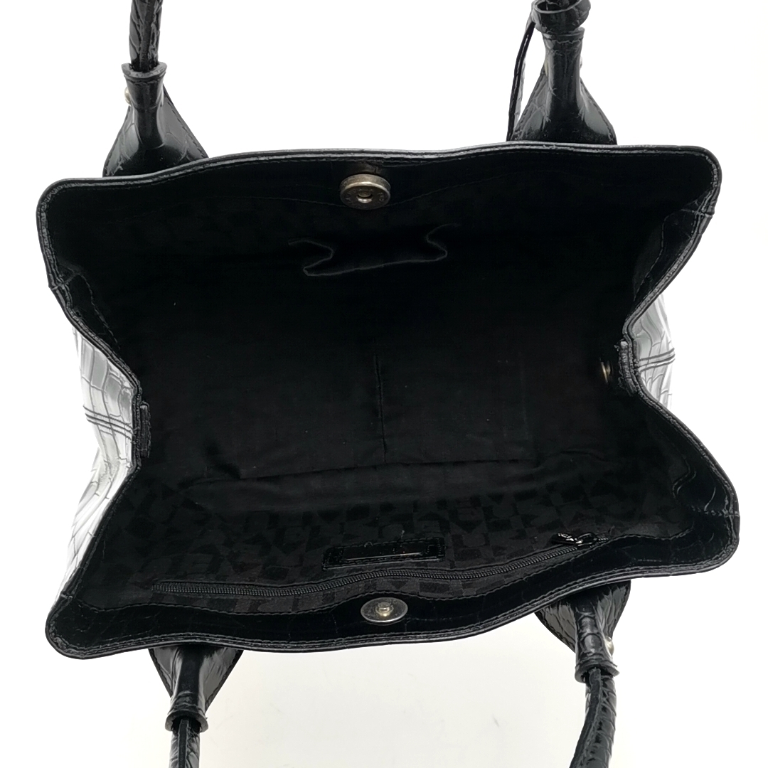 送料無料 フルラ FURLA ハンドバッグ トートバッグ 鞄 手提げ チャーム クロコ型押し レザー 伊製 イタリア製 黒 ブラック系 メンズ_画像8