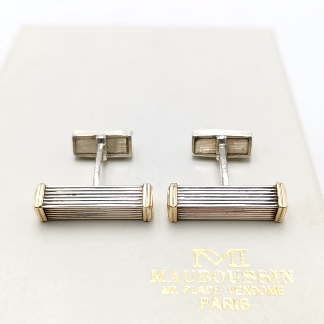 送料無料 美品 モーブッサン MAUBOUSSIN カフスボタン カフリンクス アクセサリー フォーマル 正装 服飾 小物 スーツ 銀系 金系 メンズ_画像2