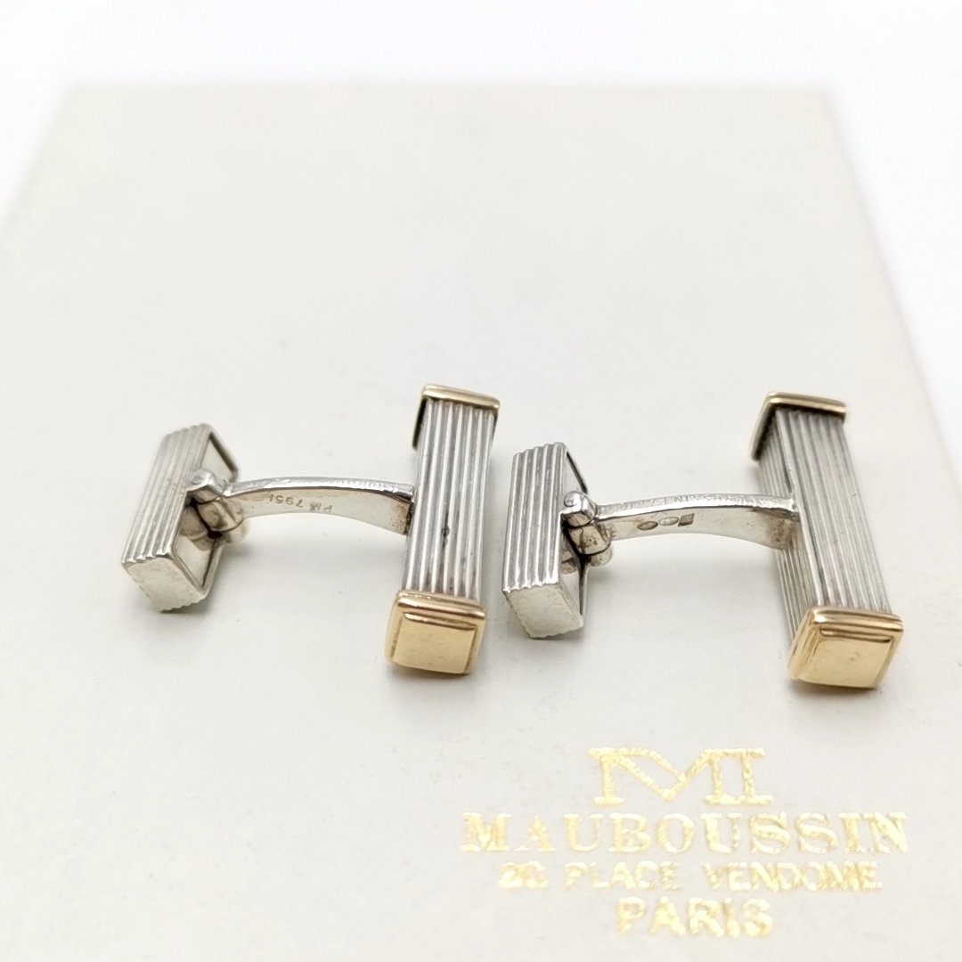 送料無料 美品 モーブッサン MAUBOUSSIN カフスボタン カフリンクス アクセサリー フォーマル 正装 服飾 小物 スーツ 銀系 金系 メンズ_画像4