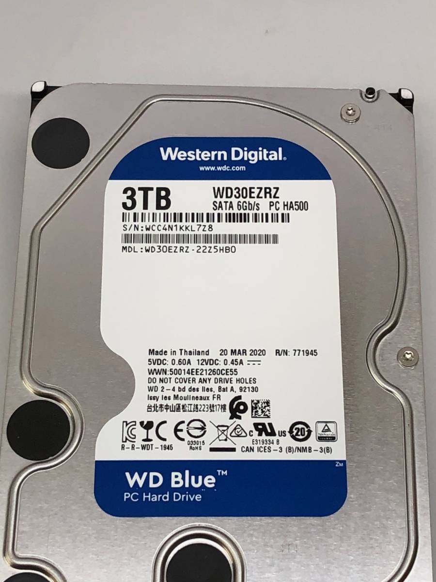 【送料無料】★ ３ＴＢ ★ Western Digital Blue 【使用時間:955ｈ】WD30EZRZ　3.5インチ内蔵HDD SATA　ウエスタンデジタル 青/WD 正常品_画像3