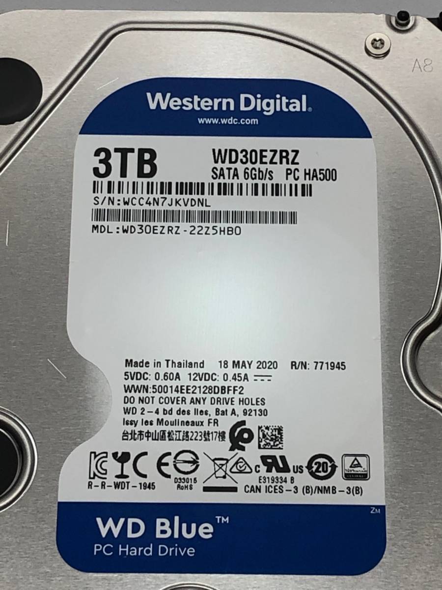 【送料無料】★ ３ＴＢ ★ WD30EZRZ【使用時間:5084ｈ】3.5インチ内蔵HDD SATA　Western Digital Blue/ウエスタンデジタル 青/WD　正常品_画像3