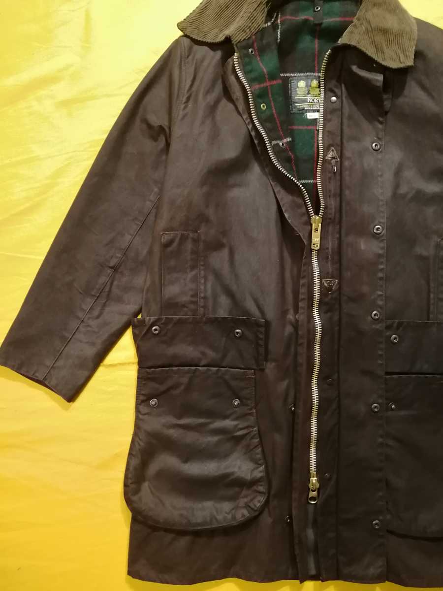 1983年 c36 Barbour northumbria　バブアー　ノーザンブリア　ブラウン　ラスティック　2ワラント　Ykk棒ジップ 80s  2クラウン