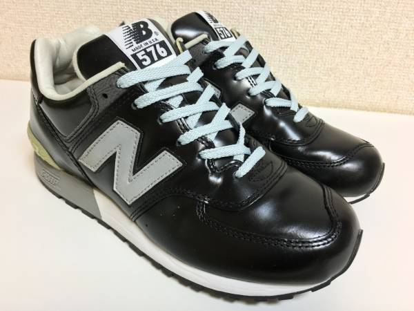 廃番 USA製 NEW BALANCE M576K BLACK US6D 24cm ガラスレザー 美品 中古 ビンテージ 米国製 アメリカ製 黒 ブラック×グレー_画像1