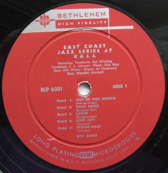 ◆ KAI WINDING & J.J.JOHNSON / East Coast Jazz Series No.7 ◆ Bethlehem BCP-6001 (red:dg) ◆ W_画像3