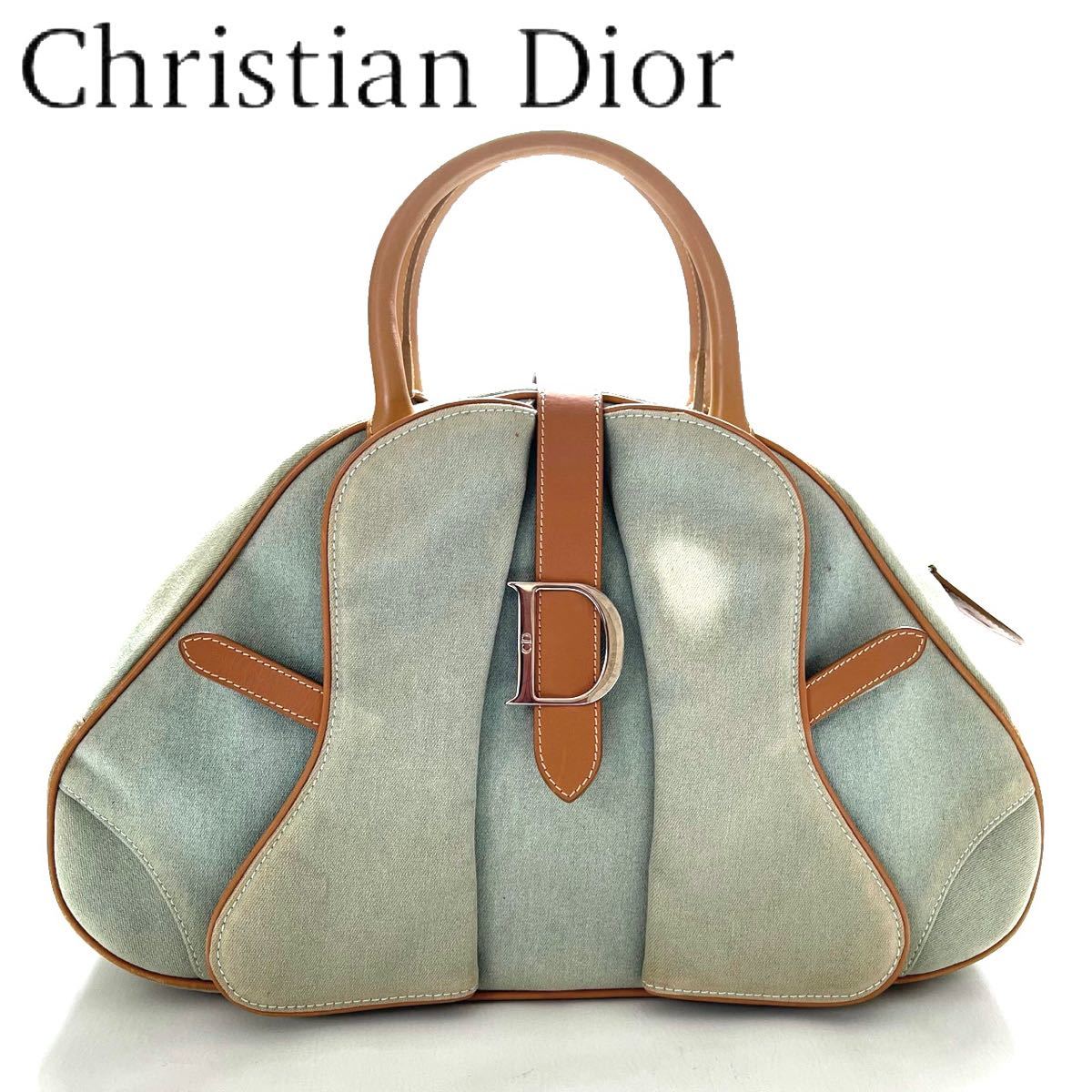 【送料無料】ChristianDior クリスチャンディオール　デニム　ハンドバッグ　レザー　D金具　カバン