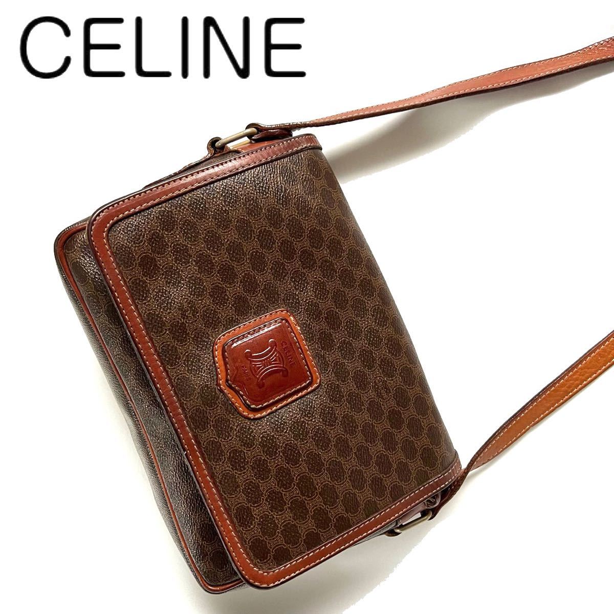 【送料無料】celine セリーヌ　マカダム柄　ショルダーバッグ 斜め掛け　ポシェット　鞄　PVC レザー　ミニバッグ ヴィンテージ スクエア