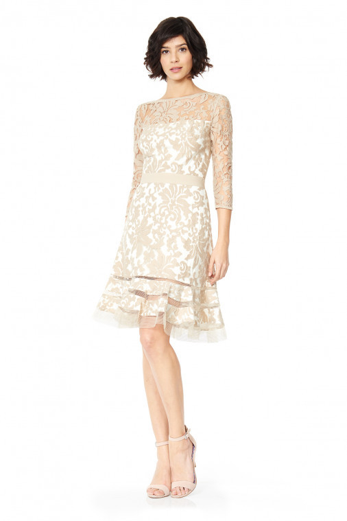 新作 新品 4/11 Tadashi Shoji タダシショージ ベージュ/ホワイト ワンピース ドレス 総レース 7分袖 フレア BL111144N Mサイズ 新作 新品 4/11 Tadashi Shoji タダシショージ ベージュ/ホワイト ワンピース ドレス 総レース 7分袖 フレア BL111144N Mサイズ