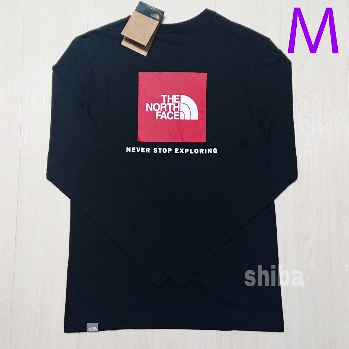 THE NORTH FACE ノースフェイス　長袖　ロンT ロング tシャツ 海外限定 ブラック 黒 レッドボックス 海外Mサイズ