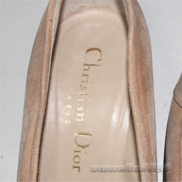 クリスチャン ディオール Christian Dior ローファー パンプス ヒール ペールオレンジ スエード 38 サイズ 約24～24.5cm  中古 美品
