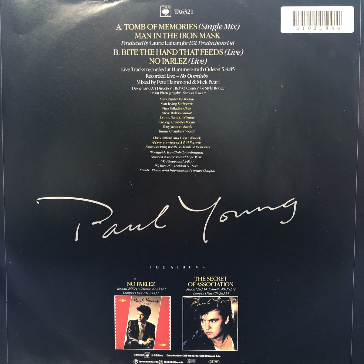 N 12インチ ペラジャケ ポール・ヤング Paul Young Tomb of Memories レコード 5点以上落札で送料無料_画像3