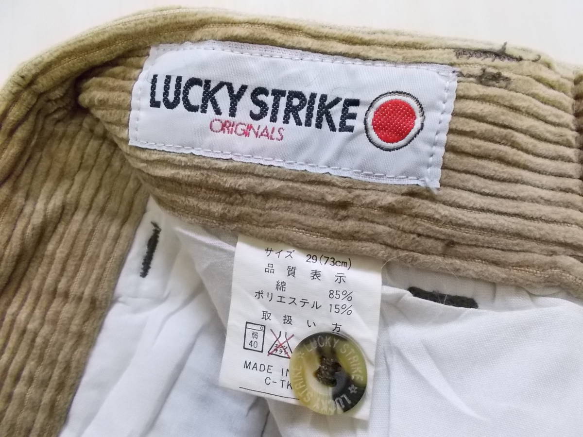 a35◆LUCKY STRIKE ORIGIALS ツータックコーデュロイパンツ◆ラッキーストライクオリジナルス コーデュロイパンツ サイズW29 キャメル色3K_画像7