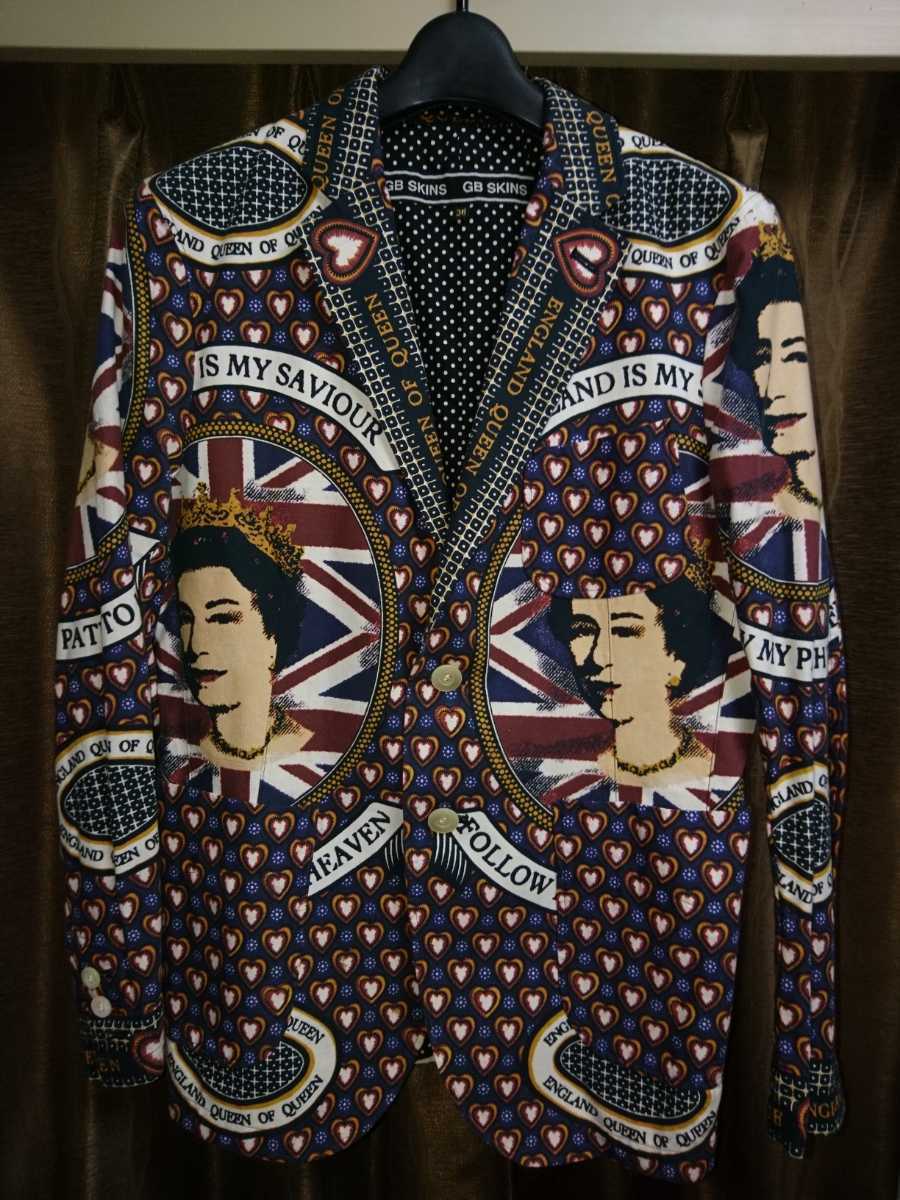 UKイングランド GB SKINS 総柄テーラードジャケット 36 エリザベス女王