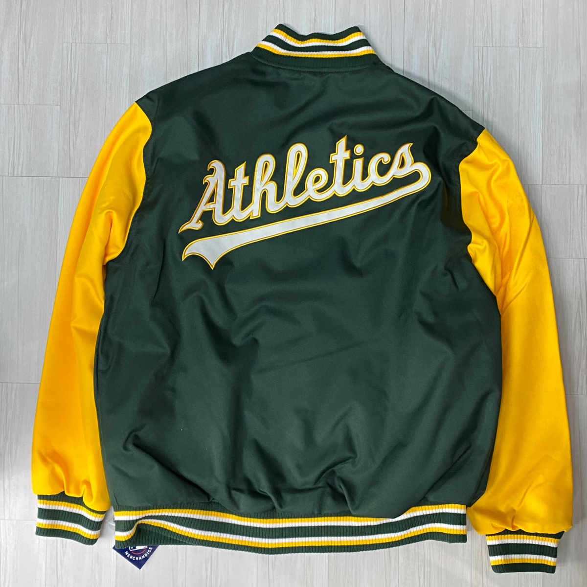 USA正規品 【L】 JHデザイン MLB オークランド アスレチックス As Athletics メジャーリーグ スタジアムジャンパー スタジャン 緑 黄色_画像5